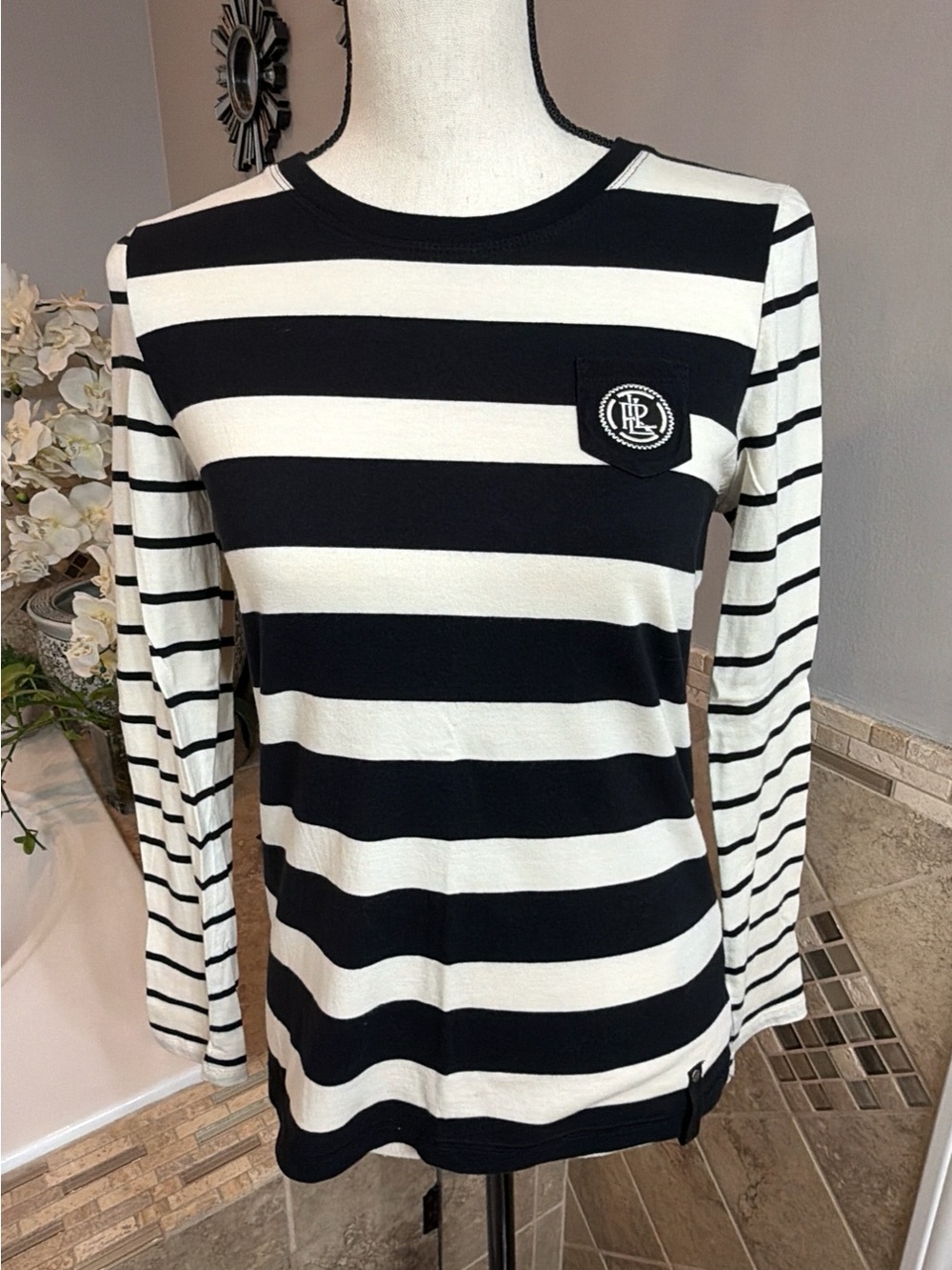 Lauren Ralph Lauren Black & White Horizontal Stripe Long-Sleeve Tee